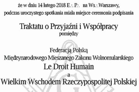 Polska Federacja LDH nawiązała oficjalne relacje z „Wielkim Wschodem Rzeczypospolitej Polskiej”